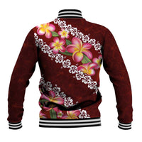 Oxblood Polynesia Baseball Jacket Plumeria With Hibiscus Pattern Tropical Vibes LT14 - Polynesian Pride