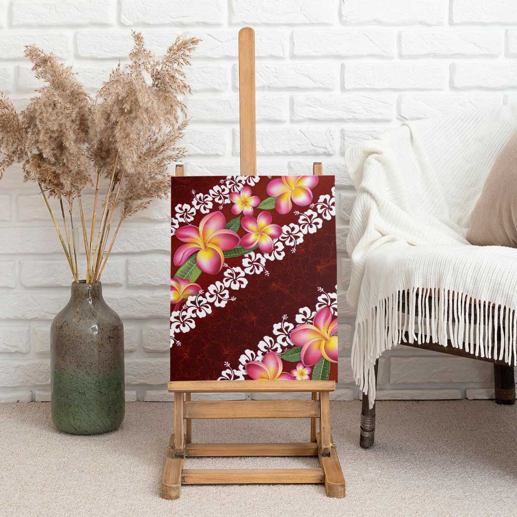 Oxblood Polynesia Canvas Wall Art Plumeria With Hibiscus Pattern Tropical Vibes LT14 - Polynesian Pride