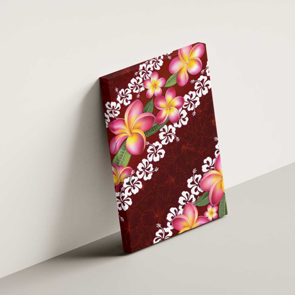 Oxblood Polynesia Canvas Wall Art Plumeria With Hibiscus Pattern Tropical Vibes LT14 - Polynesian Pride