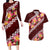 Oxblood Polynesia Couples Matching Long Sleeve Bodycon Dress and Hawaiian Shirt Plumeria With Hibiscus Pattern Tropical Vibes