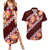 Oxblood Polynesia Couples Matching Summer Maxi Dress and Hawaiian Shirt Plumeria With Hibiscus Pattern Tropical Vibes