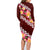 Oxblood Polynesia Family Matching Long Sleeve Bodycon Dress and Hawaiian Shirt Plumeria With Hibiscus Pattern Tropical Vibes