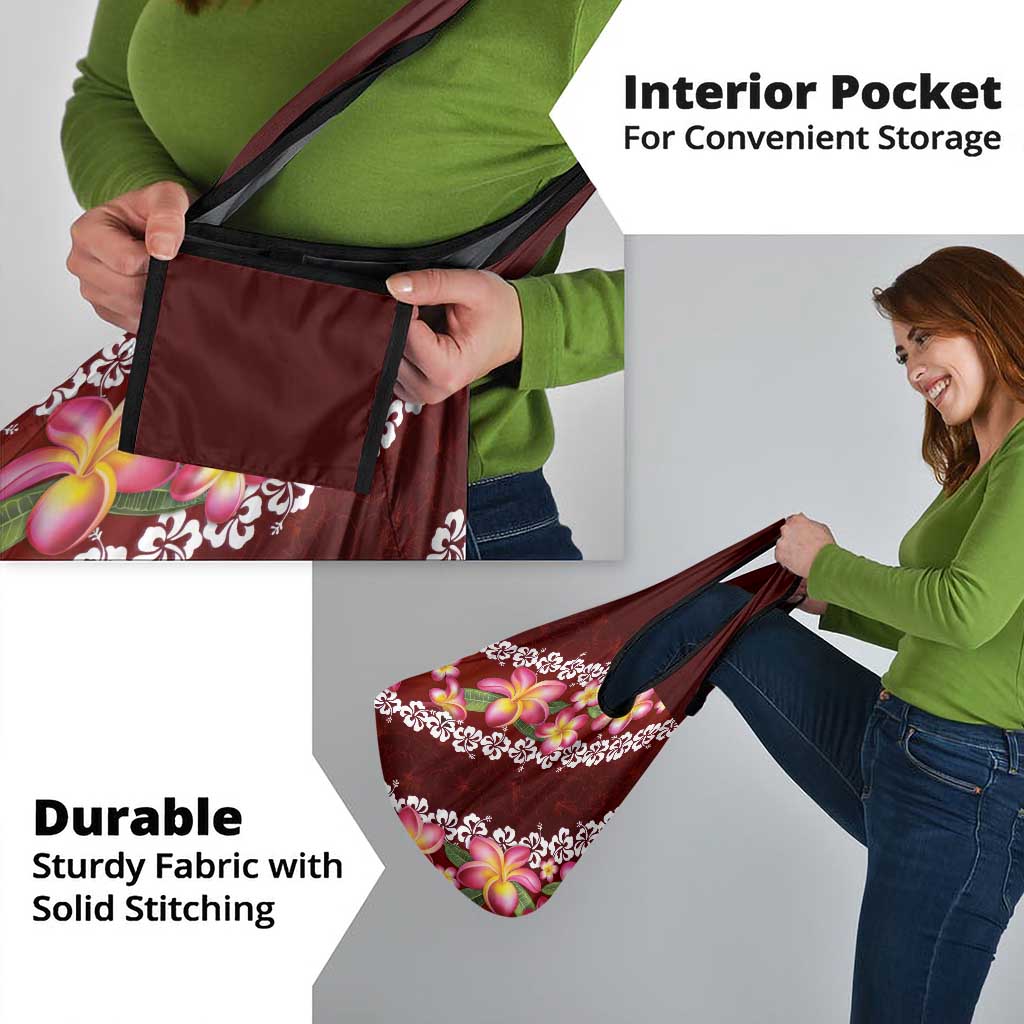 Oxblood Polynesia Grocery Bag Plumeria With Hibiscus Pattern Tropical Vibes LT14 - Polynesian Pride
