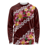Oxblood Polynesia Long Sleeve Shirt Plumeria With Hibiscus Pattern Tropical Vibes LT14 Unisex Oxblood - Polynesian Pride