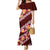 Oxblood Polynesia Mermaid Dress Plumeria With Hibiscus Pattern Tropical Vibes