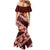 Oxblood Polynesia Mermaid Dress Plumeria With Hibiscus Pattern Tropical Vibes