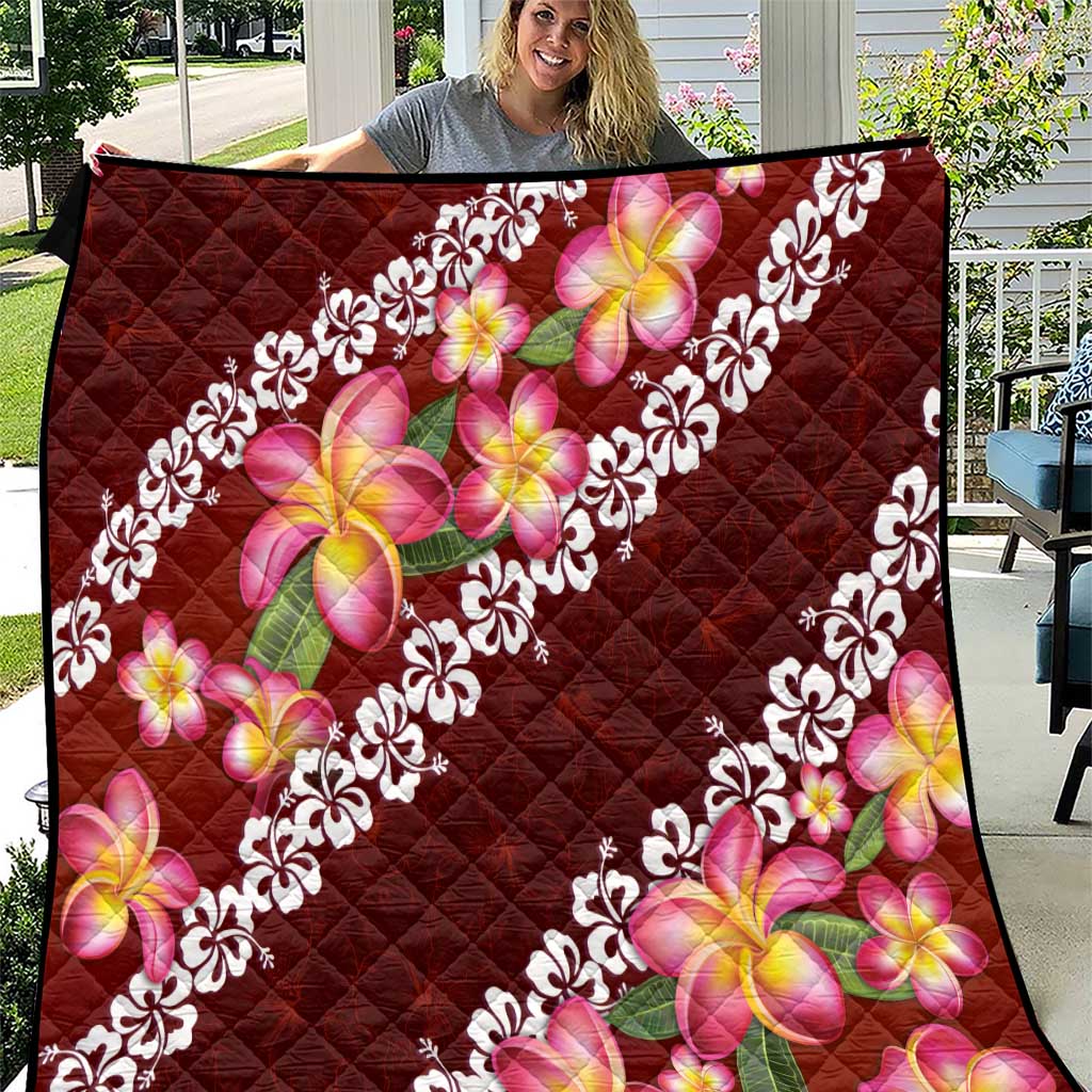 Oxblood Polynesia Quilt Plumeria With Hibiscus Pattern Tropical Vibes