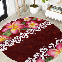 Oxblood Polynesia Round Carpet Plumeria With Hibiscus Pattern Tropical Vibes LT14 Oxblood - Polynesian Pride