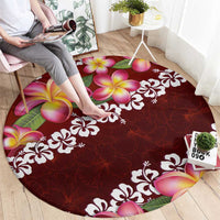 Oxblood Polynesia Round Carpet Plumeria With Hibiscus Pattern Tropical Vibes LT14 - Polynesian Pride