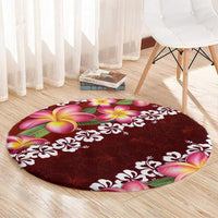 Oxblood Polynesia Round Carpet Plumeria With Hibiscus Pattern Tropical Vibes LT14 - Polynesian Pride