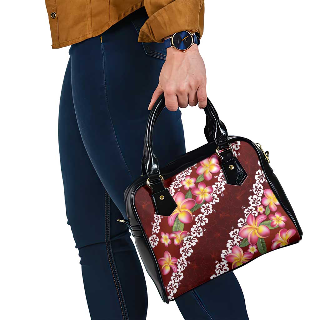 Oxblood Polynesia Shoulder Handbag Plumeria With Hibiscus Pattern Tropical Vibes LT14 - Polynesian Pride