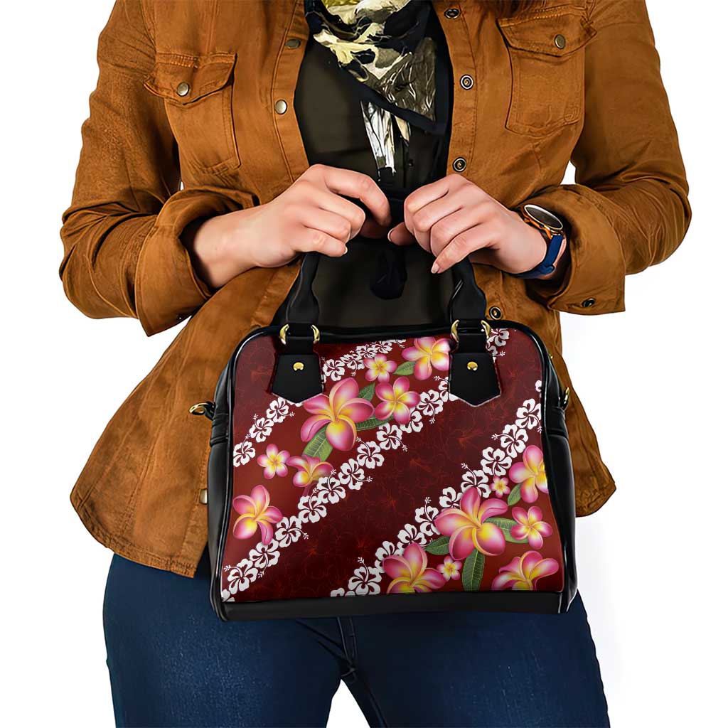Oxblood Polynesia Shoulder Handbag Plumeria With Hibiscus Pattern Tropical Vibes LT14 - Polynesian Pride
