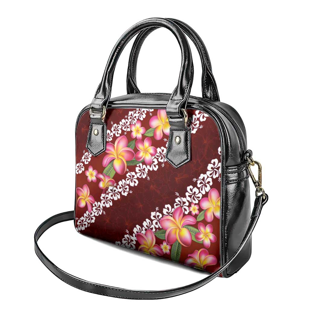 Oxblood Polynesia Shoulder Handbag Plumeria With Hibiscus Pattern Tropical Vibes LT14 - Polynesian Pride