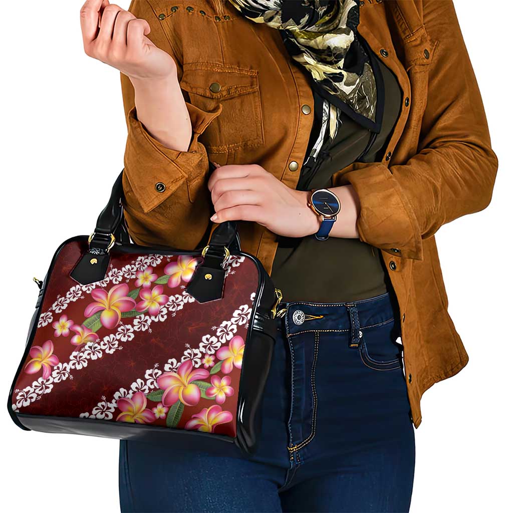 Oxblood Polynesia Shoulder Handbag Plumeria With Hibiscus Pattern Tropical Vibes LT14 - Polynesian Pride