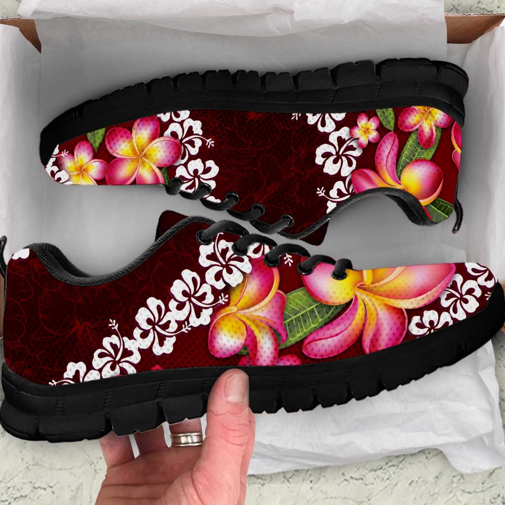 Oxblood Polynesia Sneakers Plumeria With Hibiscus Pattern Tropical Vibes LT14 Oxblood - Polynesian Pride