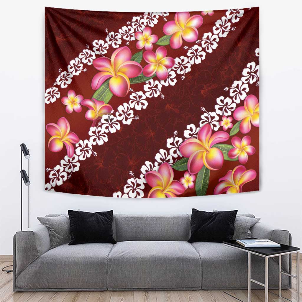 Oxblood Polynesia Tapestry Plumeria With Hibiscus Pattern Tropical Vibes LT14 Oxblood - Polynesian Pride