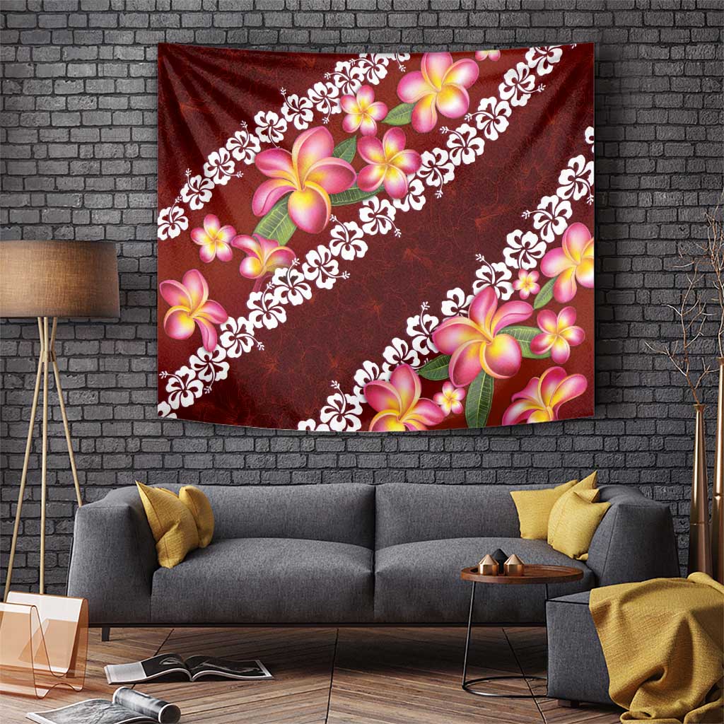 Oxblood Polynesia Tapestry Plumeria With Hibiscus Pattern Tropical Vibes LT14 - Polynesian Pride