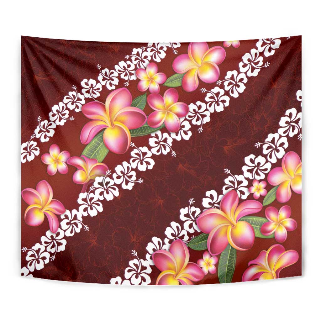 Oxblood Polynesia Tapestry Plumeria With Hibiscus Pattern Tropical Vibes LT14 - Polynesian Pride