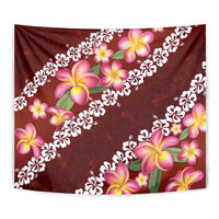 Oxblood Polynesia Tapestry Plumeria With Hibiscus Pattern Tropical Vibes LT14 - Polynesian Pride