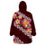 Oxblood Polynesia Wearable Blanket Hoodie Plumeria With Hibiscus Pattern Tropical Vibes