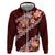 Oxblood Polynesia Zip Hoodie Plumeria With Hibiscus Pattern Tropical Vibes