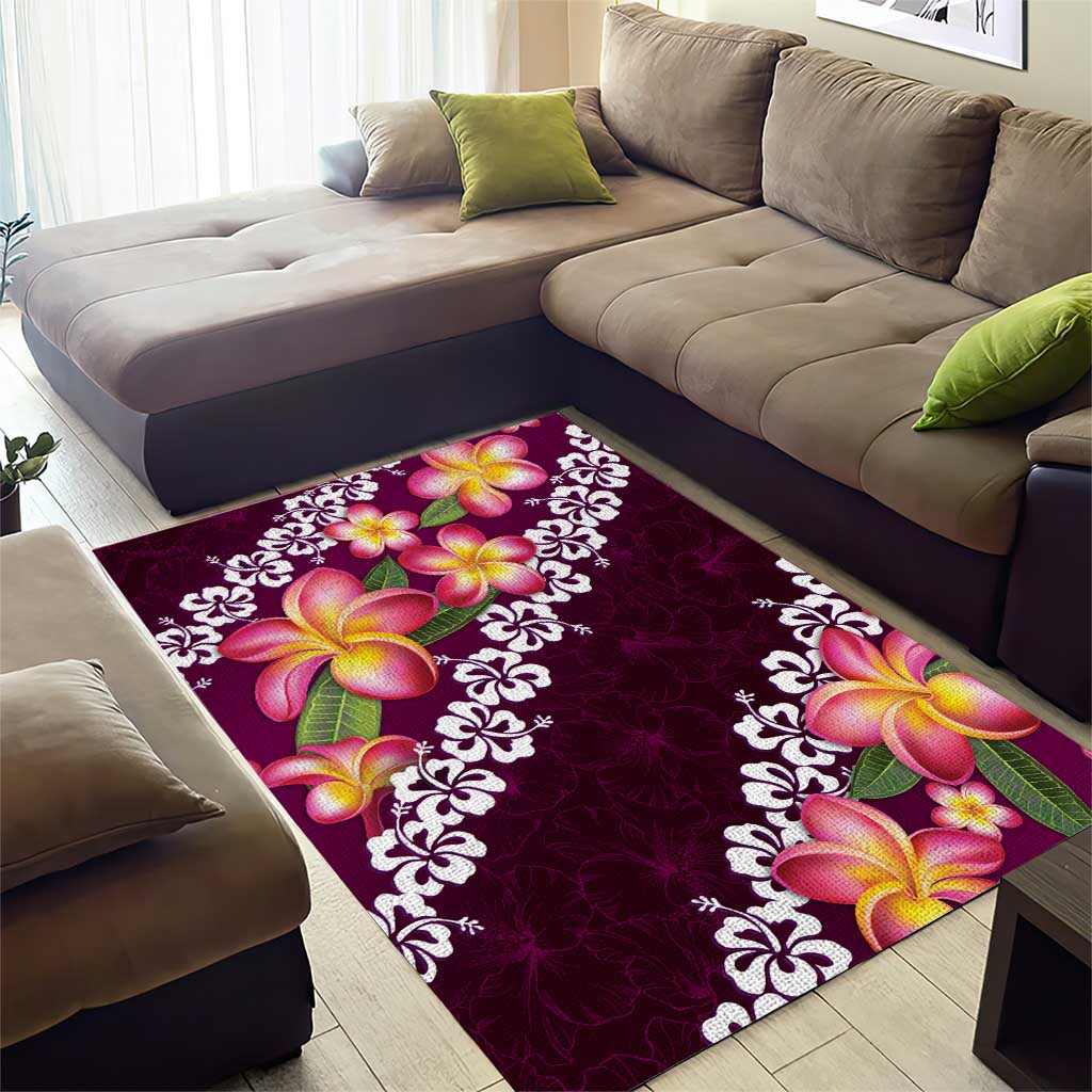 Pink Polynesia Area Rug Plumeria With Hibiscus Pattern Tropical Vibes LT14 - Polynesian Pride