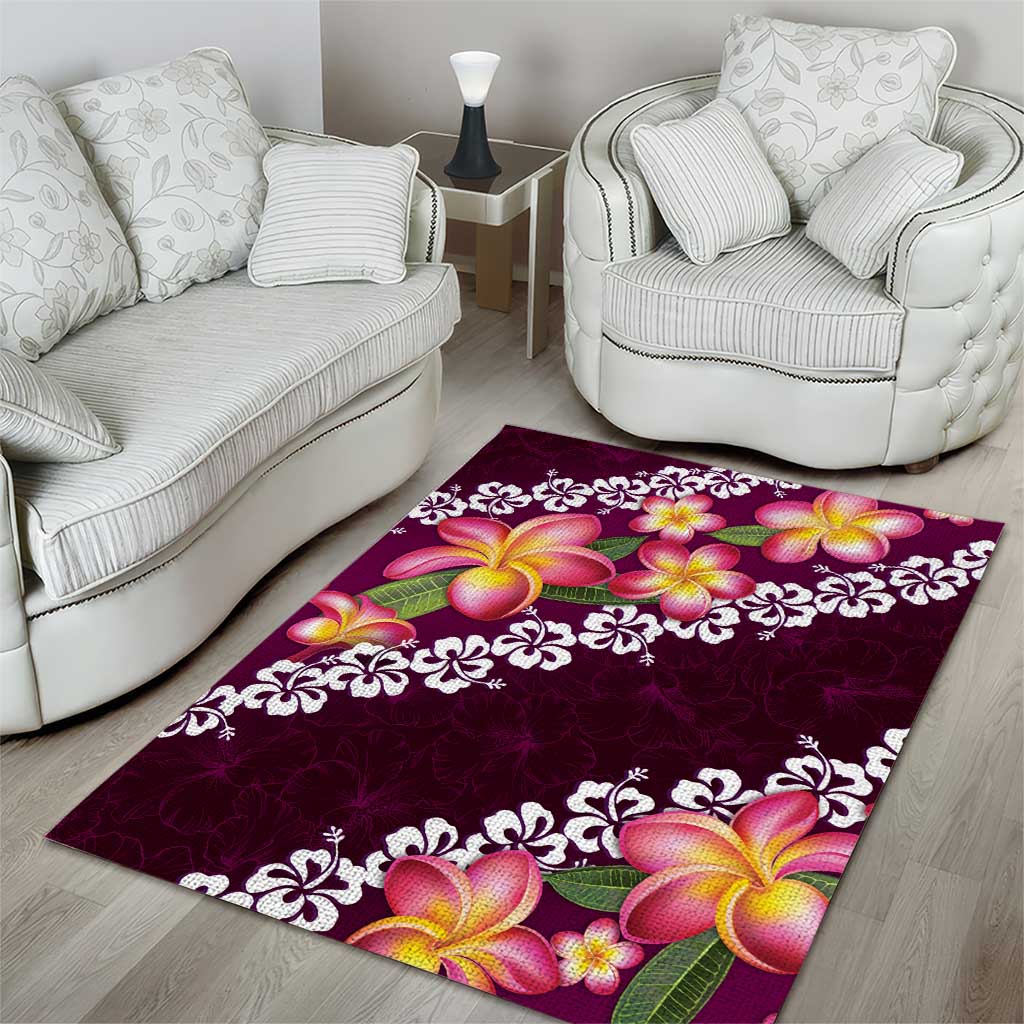 Pink Polynesia Area Rug Plumeria With Hibiscus Pattern Tropical Vibes LT14 - Polynesian Pride