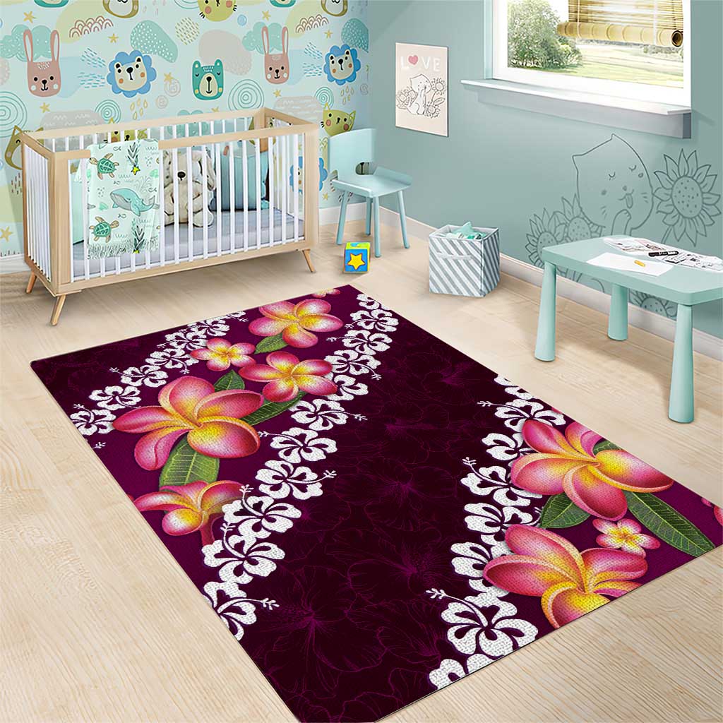 Pink Polynesia Area Rug Plumeria With Hibiscus Pattern Tropical Vibes LT14 - Polynesian Pride
