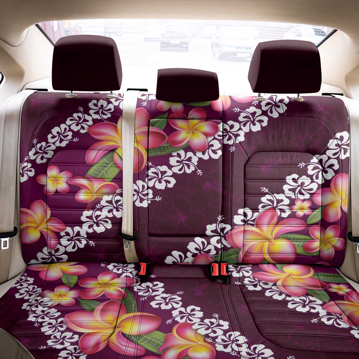 Pink Polynesia Back Car Seat Cover Plumeria With Hibiscus Pattern Tropical Vibes LT14 - Polynesian Pride