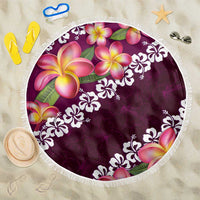 Pink Polynesia Beach Blanket Plumeria With Hibiscus Pattern Tropical Vibes LT14 One Size 150cm Pink - Polynesian Pride