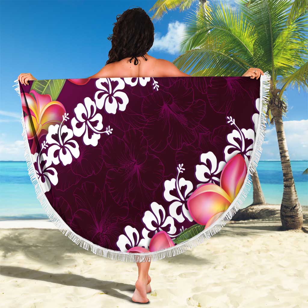 Pink Polynesia Beach Blanket Plumeria With Hibiscus Pattern Tropical Vibes LT14 - Polynesian Pride