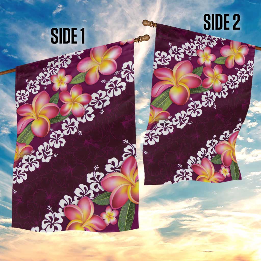 Pink Polynesia Garden Flag Plumeria With Hibiscus Pattern Tropical Vibes LT14 - Polynesian Pride