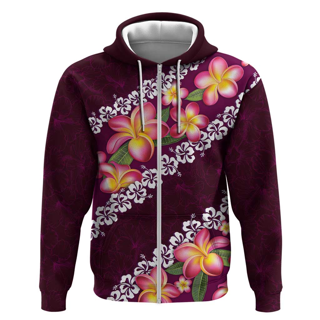 Pink Polynesia Hoodie Plumeria With Hibiscus Pattern Tropical Vibes LT14 Zip Hoodie Pink - Polynesian Pride