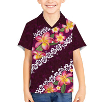 Pink Polynesia Kid Hawaiian Shirt Plumeria With Hibiscus Pattern Tropical Vibes LT14 Kid Pink - Polynesian Pride