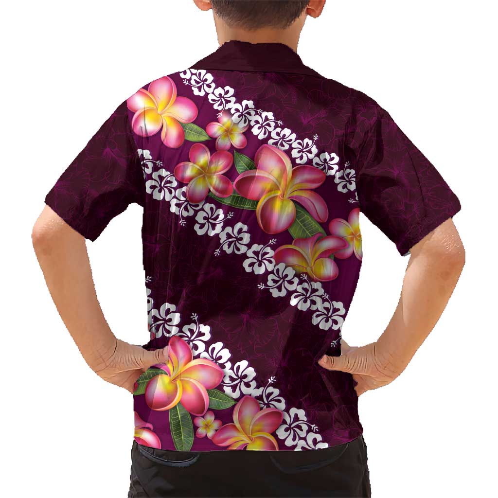 Pink Polynesia Kid Hawaiian Shirt Plumeria With Hibiscus Pattern Tropical Vibes LT14 - Polynesian Pride