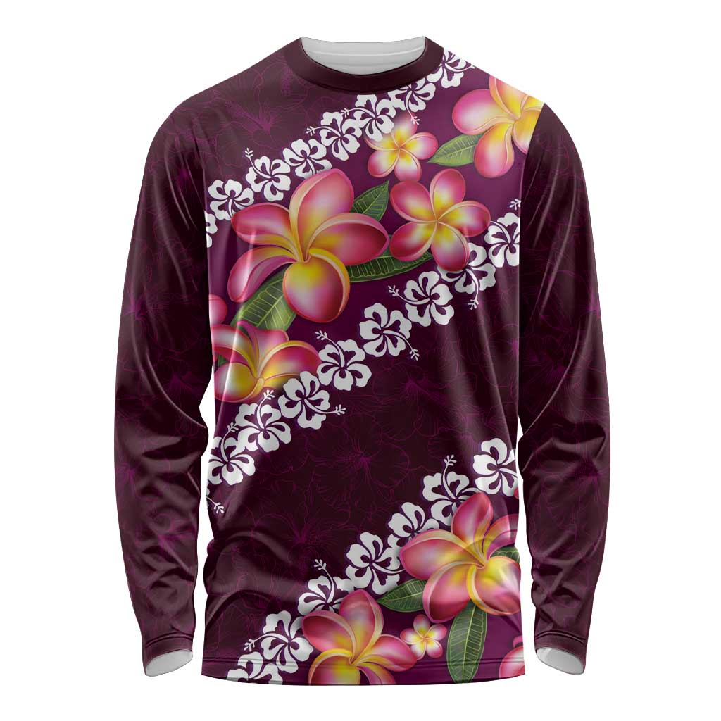 Pink Polynesia Long Sleeve Shirt Plumeria With Hibiscus Pattern Tropical Vibes LT14 Unisex Pink - Polynesian Pride