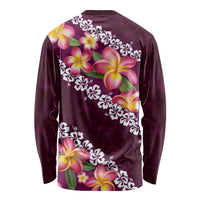 Pink Polynesia Long Sleeve Shirt Plumeria With Hibiscus Pattern Tropical Vibes LT14 - Polynesian Pride