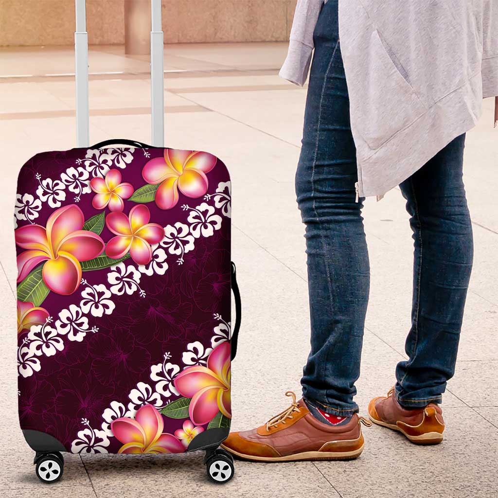 Pink Polynesia Luggage Cover Plumeria With Hibiscus Pattern Tropical Vibes LT14 Pink - Polynesian Pride