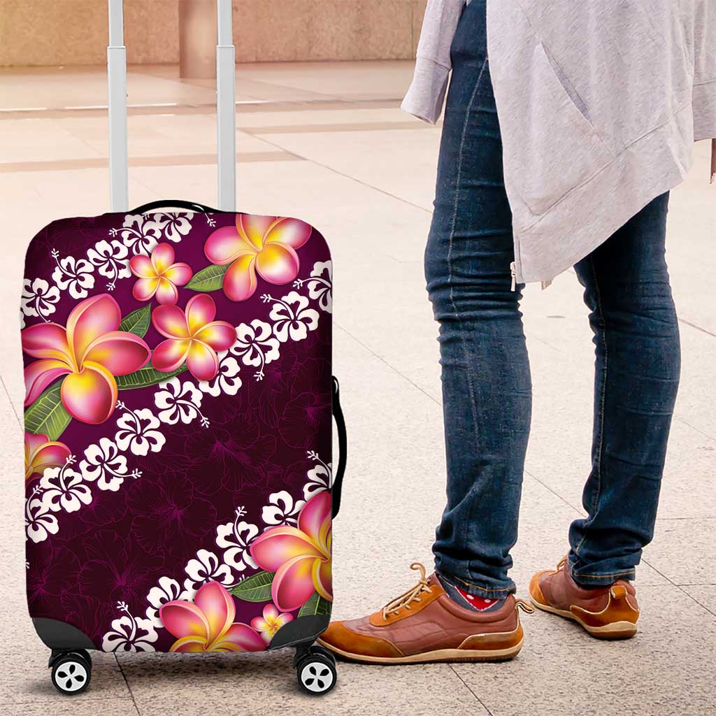 Pink Polynesia Luggage Cover Plumeria With Hibiscus Pattern Tropical Vibes