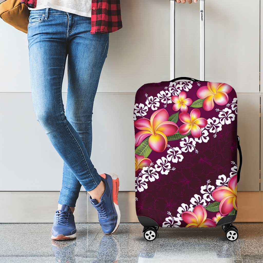 Pink Polynesia Luggage Cover Plumeria With Hibiscus Pattern Tropical Vibes LT14 - Polynesian Pride