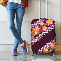 Pink Polynesia Luggage Cover Plumeria With Hibiscus Pattern Tropical Vibes LT14 - Polynesian Pride