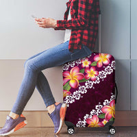 Pink Polynesia Luggage Cover Plumeria With Hibiscus Pattern Tropical Vibes LT14 - Polynesian Pride