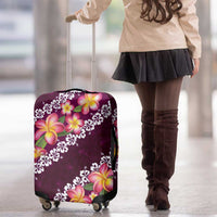 Pink Polynesia Luggage Cover Plumeria With Hibiscus Pattern Tropical Vibes LT14 - Polynesian Pride