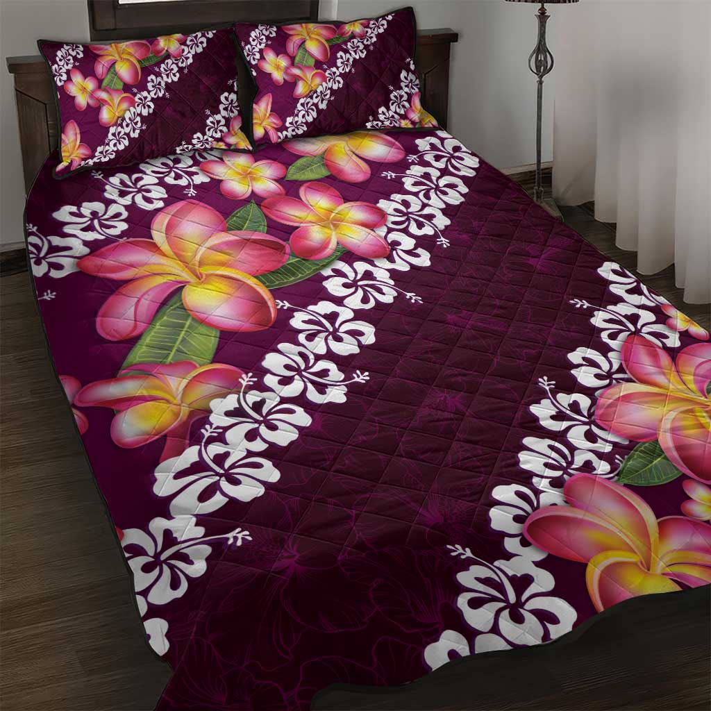 Pink Polynesia Quilt Bed Set Plumeria With Hibiscus Pattern Tropical Vibes LT14 Pink - Polynesian Pride