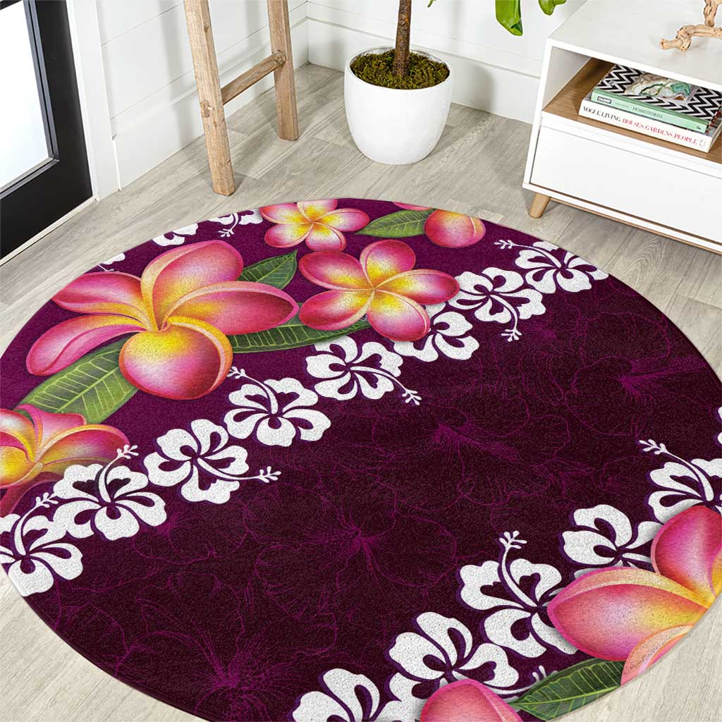 Pink Polynesia Round Carpet Plumeria With Hibiscus Pattern Tropical Vibes LT14 Pink - Polynesian Pride