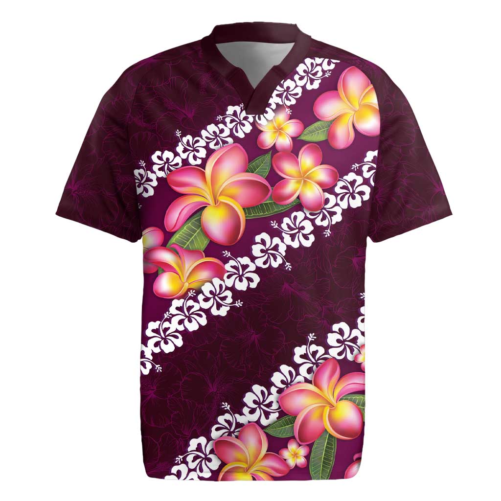 Pink Polynesia Rugby Jersey Plumeria With Hibiscus Pattern Tropical Vibes LT14 Pink - Polynesian Pride