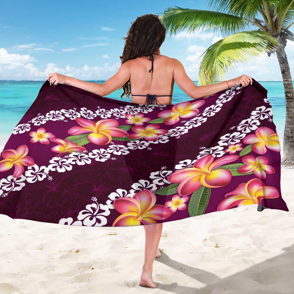 Pink Polynesia Sarong Plumeria With Hibiscus Pattern Tropical Vibes LT14 - Polynesian Pride