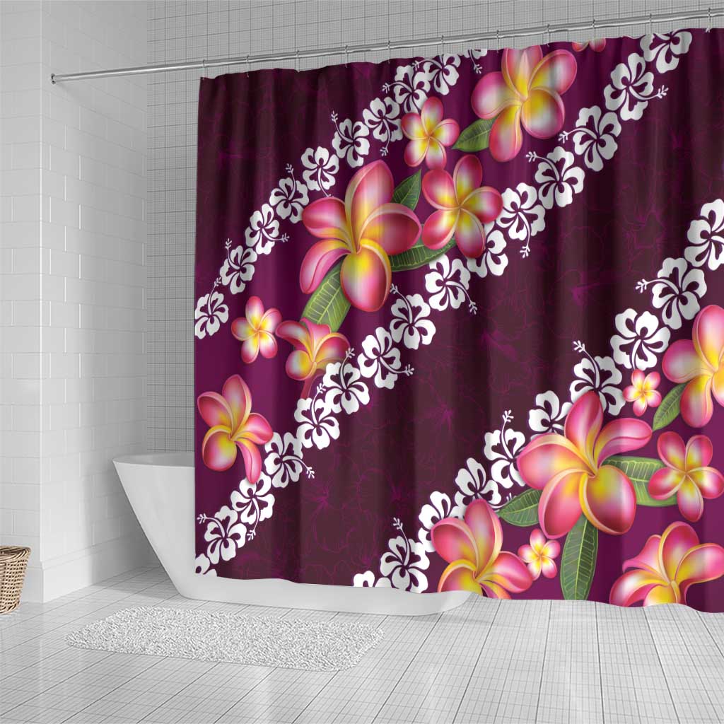 Pink Polynesia Shower Curtain Plumeria With Hibiscus Pattern Tropical Vibes LT14 - Polynesian Pride