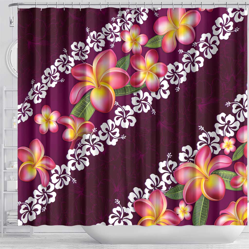 Pink Polynesia Shower Curtain Plumeria With Hibiscus Pattern Tropical Vibes LT14 - Polynesian Pride