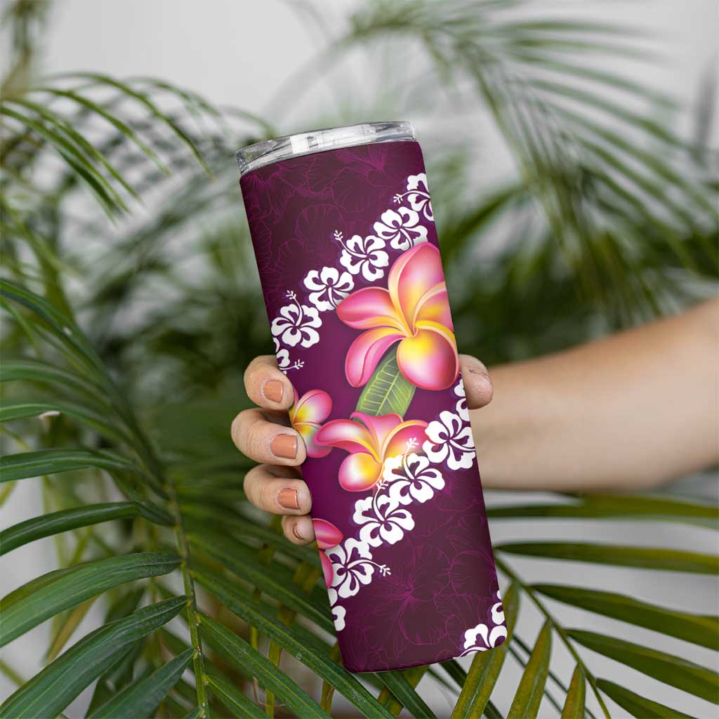 Pink Polynesia Skinny Tumbler Plumeria With Hibiscus Pattern Tropical Vibes LT14 - Polynesian Pride
